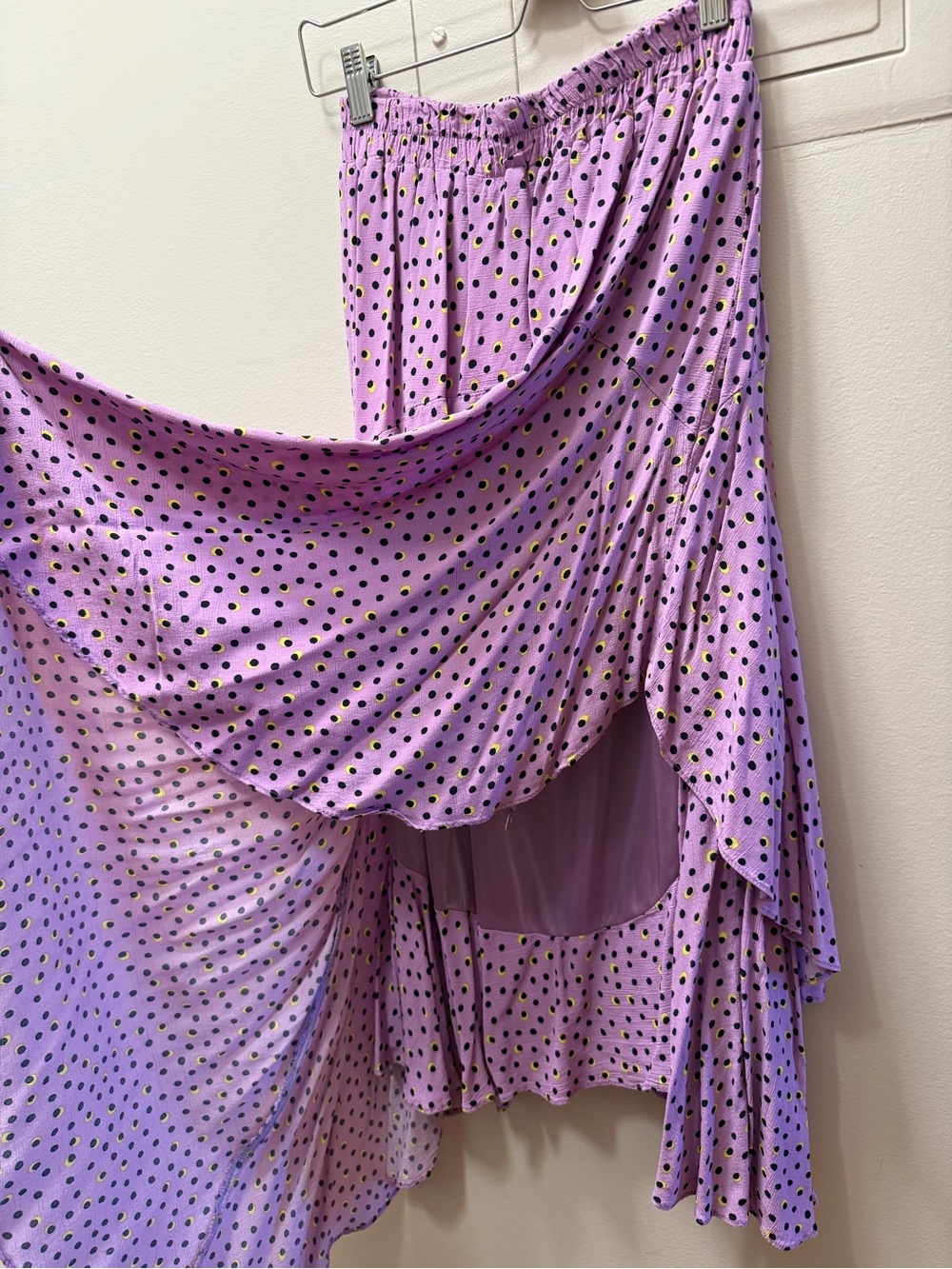 Lilac Polka Dot Maxi Skirt with Ruffle Layers